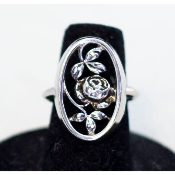 Size 6 Silver Rose Vintage Ring by Avon - A14 - Picture 1 of 3